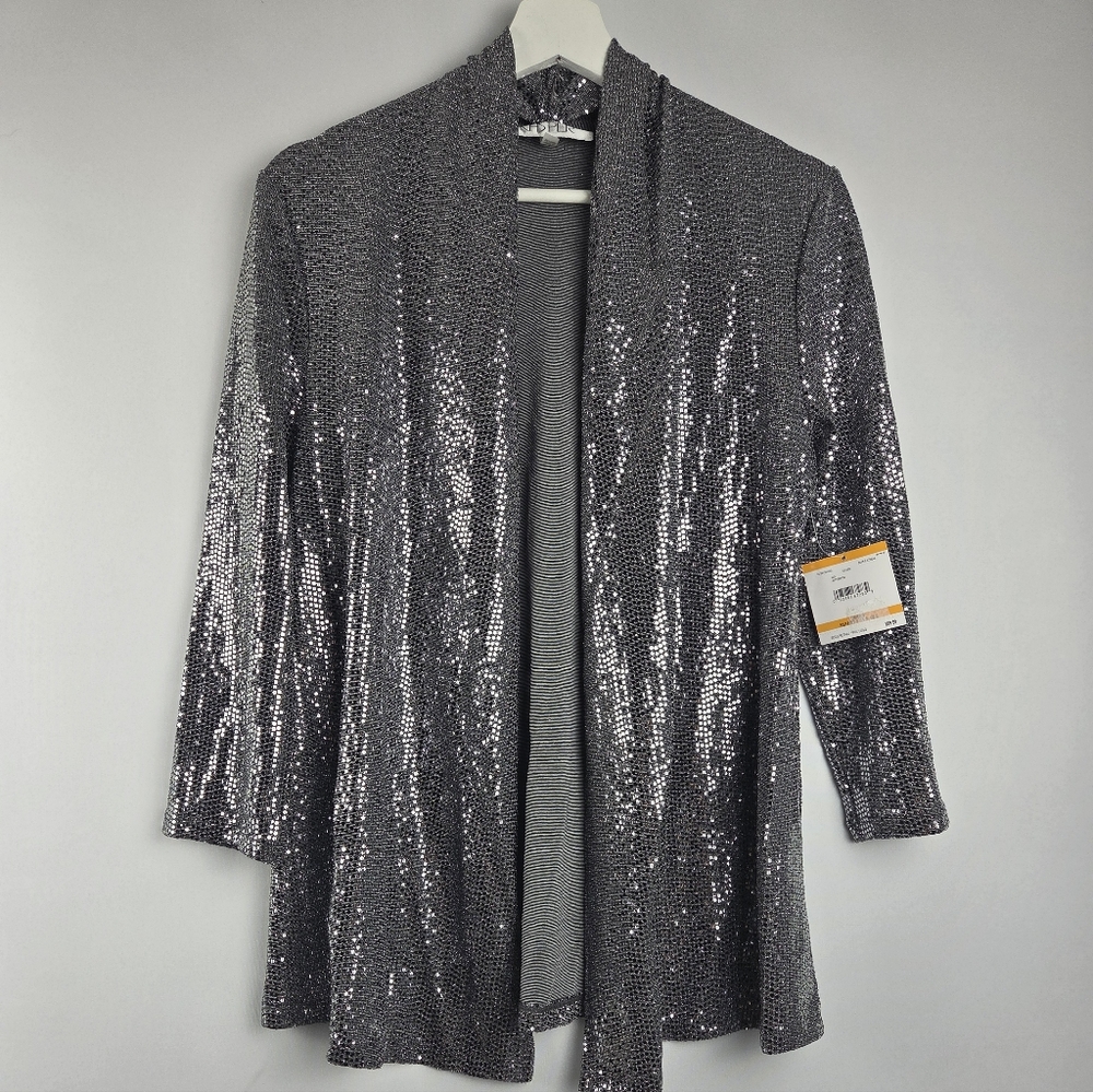 Kasper Silver Streak Metallic Open - Front Cardigan Women's Size S